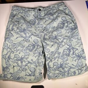 Old Navy Nautical Octopus Youth Boys size 18 Flat Front Twill Shorts Green Blue